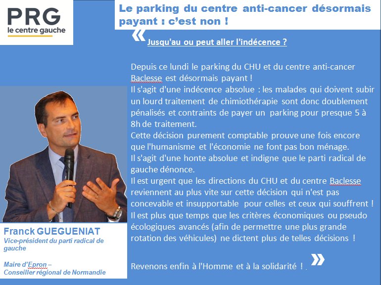 fguegueniat's tweet photo. Quelle honte ! Le parking du centre anti-cancer de Caen désormais payant : ma réaction. Merci @EricCourteille https://t.co/XwJG7jwFXI