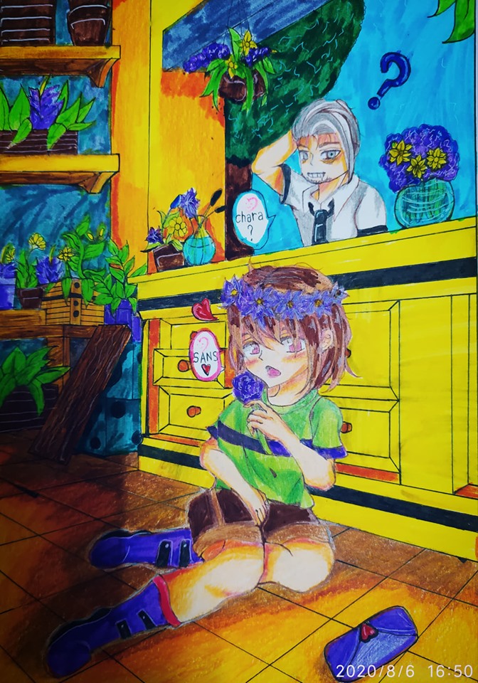 towako's tweet photo. Chara and Sans In the flower shop #WhiteSans #Sans #SansAu #AuSans #Undertale #undertaleAU #colorTale #ColorTaleSans #flower #flowershop #AUUndertale https://t.co/rl8e2UgU5b