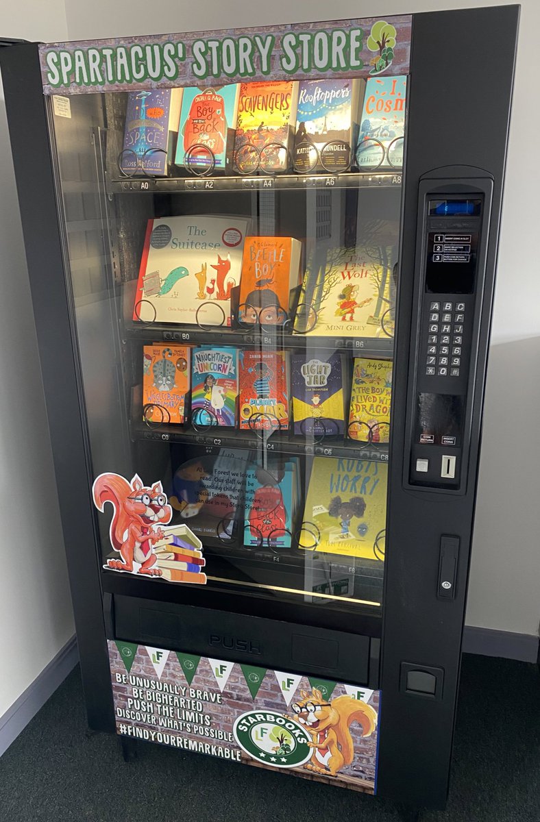 The reading vending machine is now complete with vinyl graphics and fully stocked with high quality texts. Roll on September... #Love2Read @RuthBakerLeask @TeresaCremin @LeadLitTweet @BirminghamEdu @AETAcademies @BEPvoice @lea_forest_eng @L_Costello65