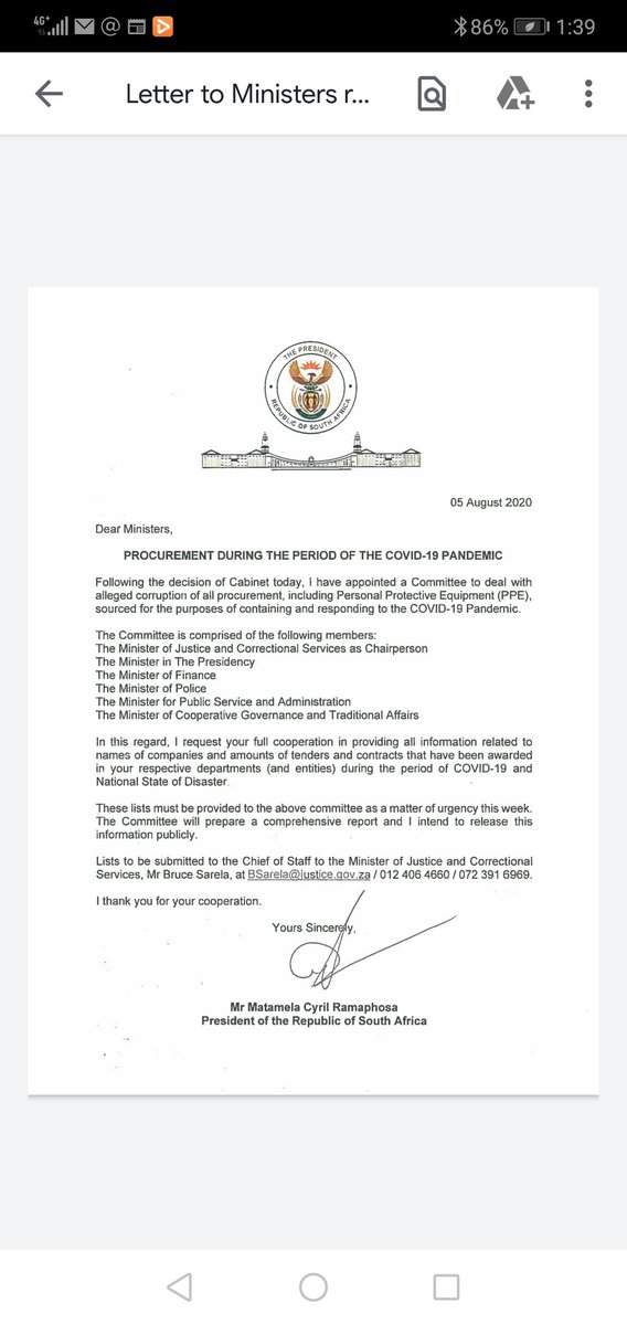NatashaN_Phiri's tweet photo. President @CyrilRamaphosa  has appointed a committee to deal with alleged corruption in the procurement of resources for the purposes of responding to the covid19 pandemic. Minister, Ronald Lamola has been appointed as the chairperson of that committee.
#sabcnews https://t.co/cjAUnTNlNZ