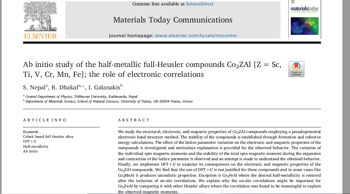 Dhakal91Ramesh's tweet photo. Our second paper on Heusler alloys; this time with Prof. Iosif Galanakis.😀😀 https://t.co/QGYifA4XSO