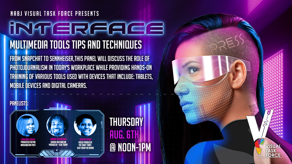 Join <a href="/vtfnabj/">Visual Task Force</a> TODAY at NOON as our members <a href="/Ashleigh_Joplin/">Ashleigh Joplin</a> , <a href="/kaisha_young/">Kaisha Young</a> and @jarrad_tweets share their newest #multimedia tips, tools and techniques at the #NABJNAHJ20 Virtual Convention. Word is, Jarrad might gift away VTF Photo Auction raffle tickets 👀#mobilejournalism