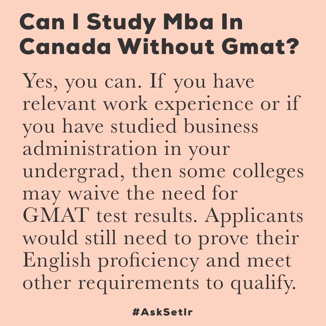 SetlrDOTcom's tweet photo. If you are looking to do your MBA in Canada, you might not always need to do GMAT. Some MBA schools do consider your professional work experience or your business education in lieu of your GMAT score. If you are interested in doing your MBA in Canada, please DM us.

#AskSetlr https://t.co/Z25NrIb214