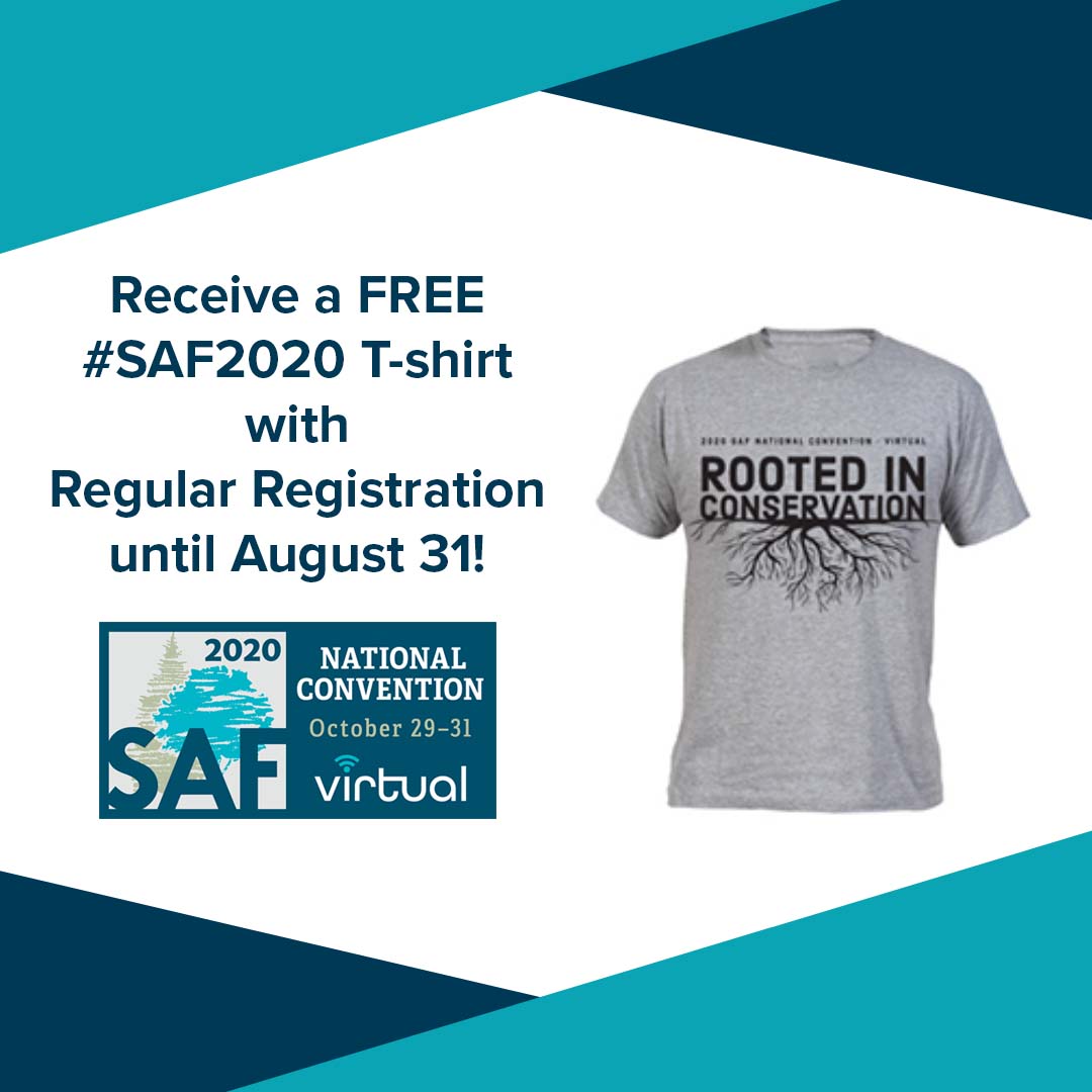 foresters's tweet photo. Get #RootedInConservation with this year’s #SAF2020 T-shirt! Register by August 31 to get the latest piece of SAF convention swag with regular registration prices.
Learn more: https://t.co/Q7cik13gBl https://t.co/ceasg8fgFt