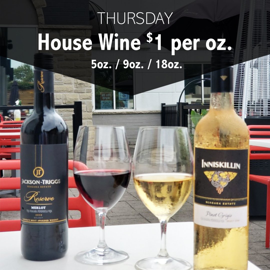CarpaccioItalia's tweet photo. Thursdays enjoy $1 per oz house wine @jacksontriggs Merlot & @inniskillinwines Pinot Grigio 5 oz/9 oz/18 oz with purchase of any entree or appetizer. #VQA #NiagaraFalls #OntarioTravel #Inniskillin #OntarioWines #PatioChill #GirlPowR #JacksonTriggs https://t.co/Nxh0X02ilo https://t.co/zgqiGqOGli