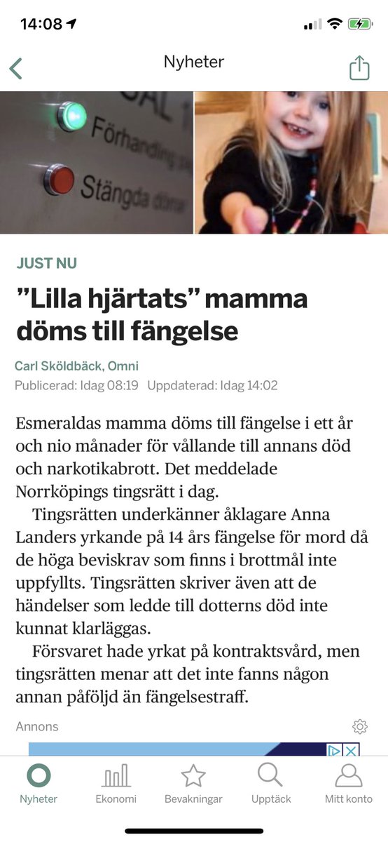 bjorklindviktor's tweet photo. 1 år och 9 månader för narkotikabrott och för att ha haft ihjäl sin egen dotter...rimligt......verkligen 😒 https://t.co/Is7bY1Ztzy