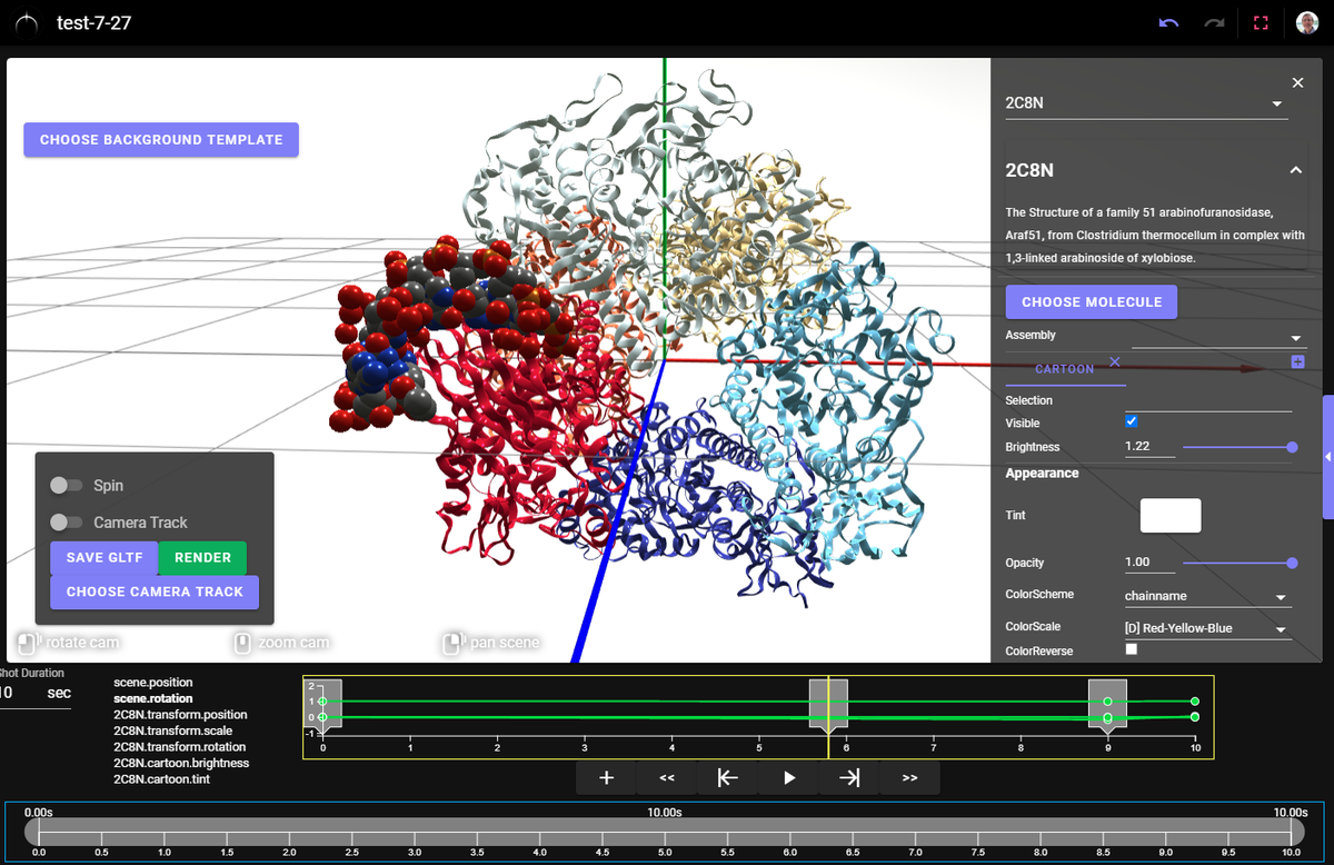 goberbrunner's tweet photo. Having fun creating #BioVizStudio for scientists! Some #threejs, some #blender3d, some #nglviewer, and some cloud computing for rendering. Can't wait to show it to the world! https://t.co/DKmX4j1YJo