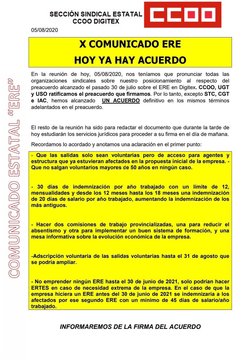 ccoo_serveiscat's tweet photo. HI HA ACORD #Digitex‼️
del preacord del 30/07

Solucions per fer front als acomiadaments a #ComDataGroup

#NOalEREaDigitex
#NOalEROaDigitex
#NOmásDespidosEnDigitex
#NOalsAcomiadamentsDigitex 
@CCOO ✊
https://t.co/wqh5LOpy0c https://t.co/Vh7Yom4OLw