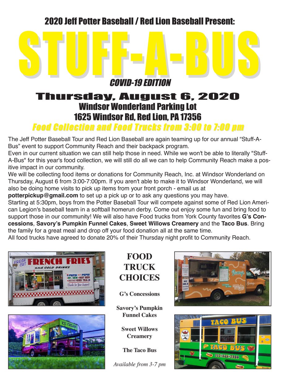 York area friends - come out today and bring your non-perishable food items and/or donations for Community Reach, Inc. <a href="/scottguise/">scottguise</a> <a href="/cshaffe3/">Chris Shaffer</a> <a href="/DCLLBaseball/">Dallastown Cougar Baseball</a> <a href="/YorkDispatch/">York Dispatch</a> <a href="/ydrcom/">YDR online</a> <a href="/fox43/">WPMT FOX43</a> <a href="/FOX43Sports/">FOX43 Sports</a> <a href="/RevsPBP/">Darrell Henry</a> <a href="/WOYK1350/">SportsRadio 98.9 FM & 1350 WOYK</a>