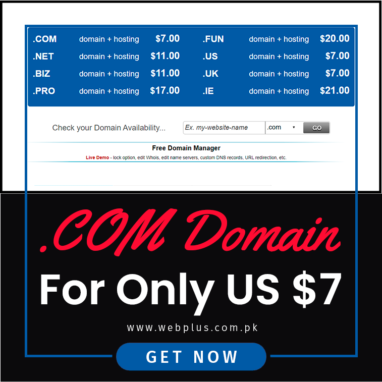 WebPlusPakistan's tweet image. 🎁 .Com Domain for Only US $7 🎁

- .com for US $7
- .us for US $7
- .eu for US $7
- .uk for US $7
- co.uk for US $7

More than 80, from the most famous generic TLD ( .COM, .NET)
webplus.com.pk
#webpluspakistan #webplushostingpakistan