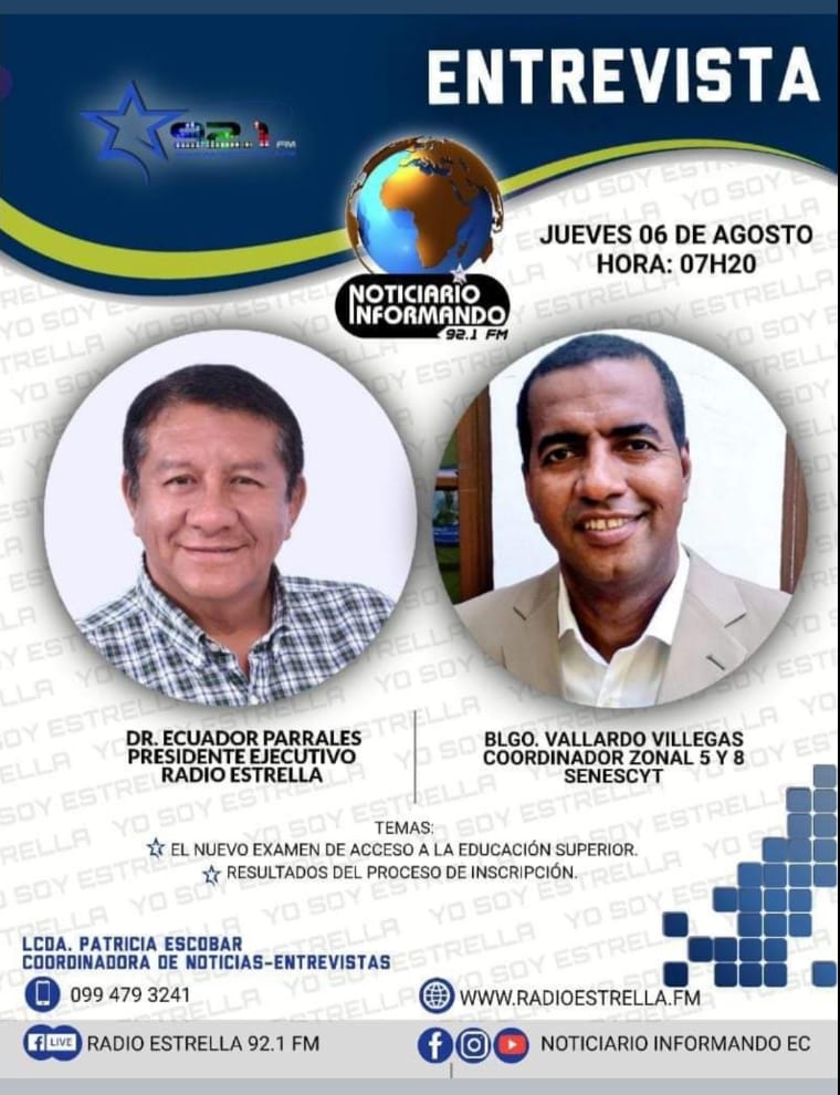 vallovig's tweet photo. En breve #EnMedios @estrella921fm  07:20. Examen de acceso a la educación superior #Admisión2020 @EduSuperiorEc 
@agustinalbanm 
@VeronikArevalo 
@GoberdelGuayas 
@ComunicacionEc 
@Presidencia_Ec 
@Vice_Ec https://t.co/HUiXVGTcBS