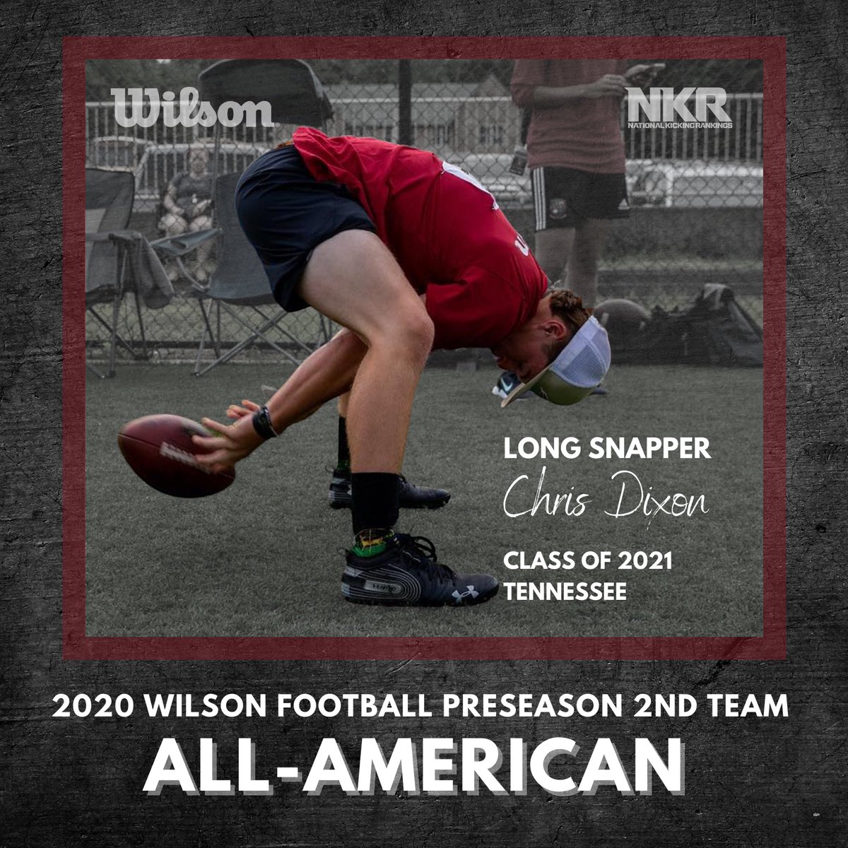 TJKkickingfilm's tweet photo. Congratulations @C53Dixon on being named the @WilsonFootball 2nd Team Preseason All-American Long Snapper!

Chris Dixon is a 2021 LS from Tennessee! #WilsonElite 🔥 #NKR ♠️

@NKR_Camps | @CoachJeffGarner | @TeamJacksonKick | @SpecialTeamsFB 📈 https://t.co/dDzaqXUEze