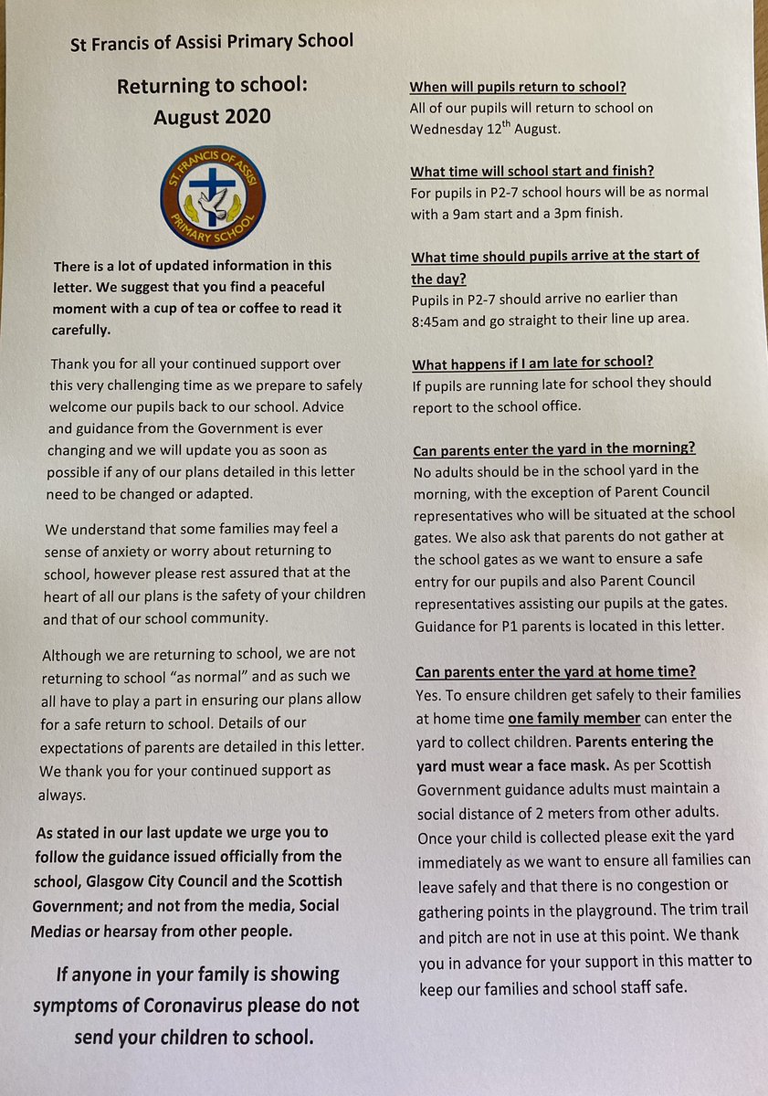 stfrancisoa's tweet photo. Please look out for an important letter concerning your child’s return to school at St Francis of Assisi Primary- An e-mail will be sent to all families today #WelcomeBack #SchoolFamily #KeepingInformed https://t.co/VTHVB0uTZN
