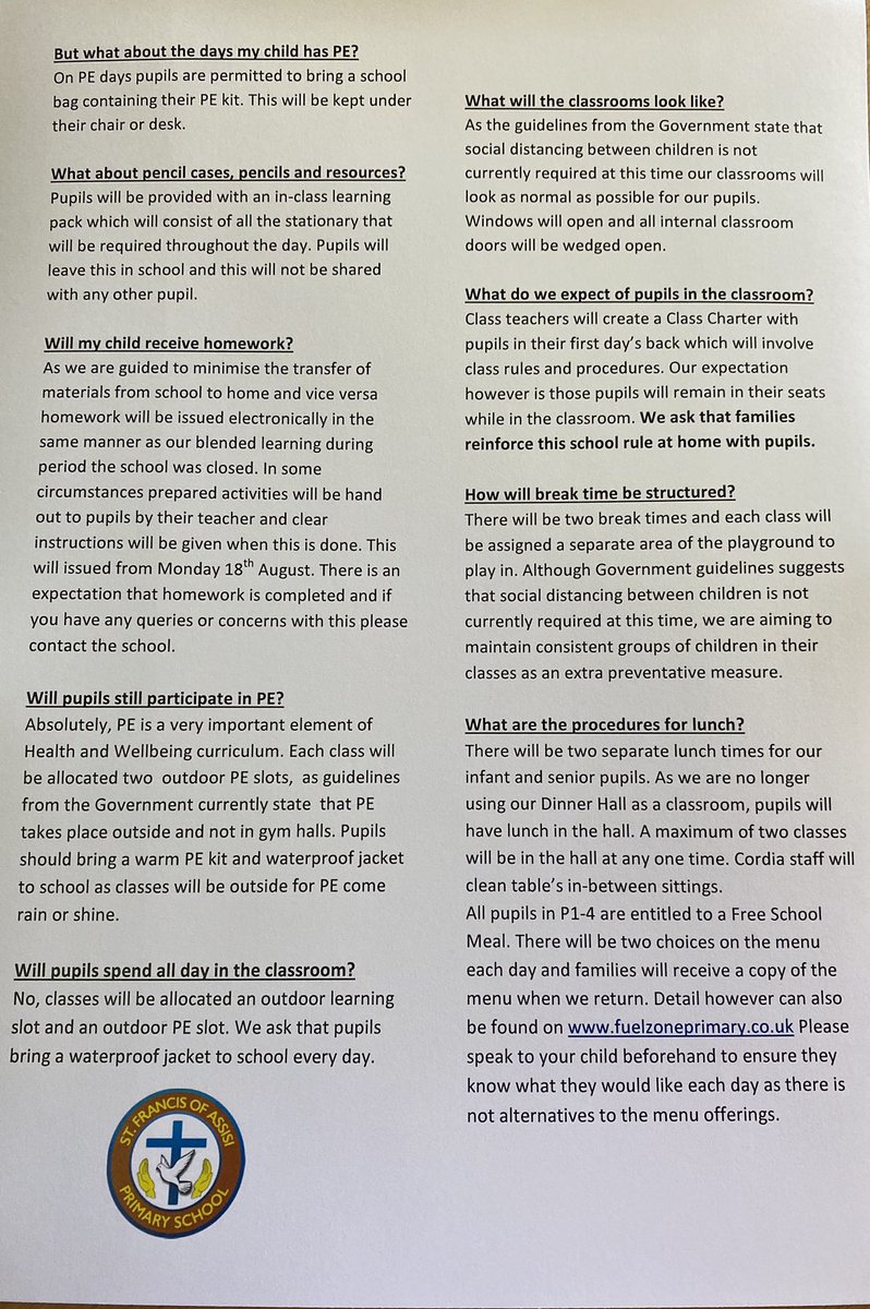 stfrancisoa's tweet photo. Please look out for an important letter concerning your child’s return to school at St Francis of Assisi Primary- An e-mail will be sent to all families today #WelcomeBack #SchoolFamily #KeepingInformed https://t.co/VTHVB0uTZN