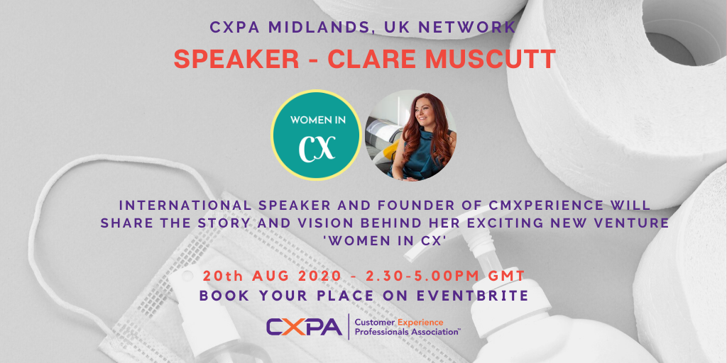 cx_yak's tweet photo. Hear from @ClareMuscutt at the 1st @CXPA_Assoc Midlands, UK Network meeting on the 20th August. She'll be talking about her very exciting new venture - Women In CX #WomenInCX #customerexperience #birmingham. 
Book Your Free Place: https://t.co/GxKIEmFMQ6 @NAConsultingLtd https://t.co/l9MotMBTpW