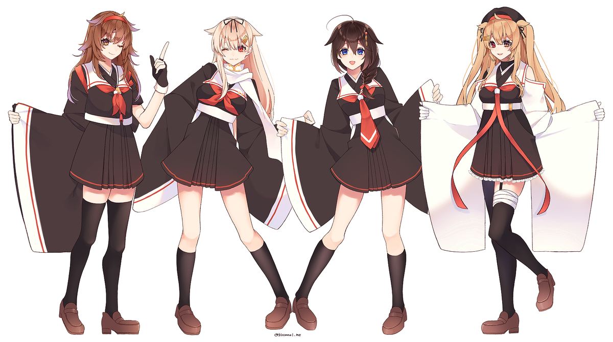 和服セーラーな白露型四人娘を描きました こずのイラスト