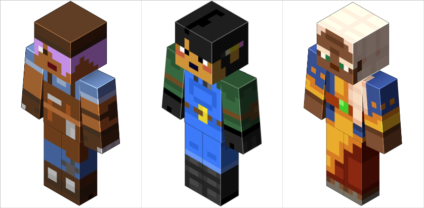 Here are the six new character skins for the upcoming Minecraft: Builders & Biomes expansion. I hope that you'll enjoy playing with them later this year!
