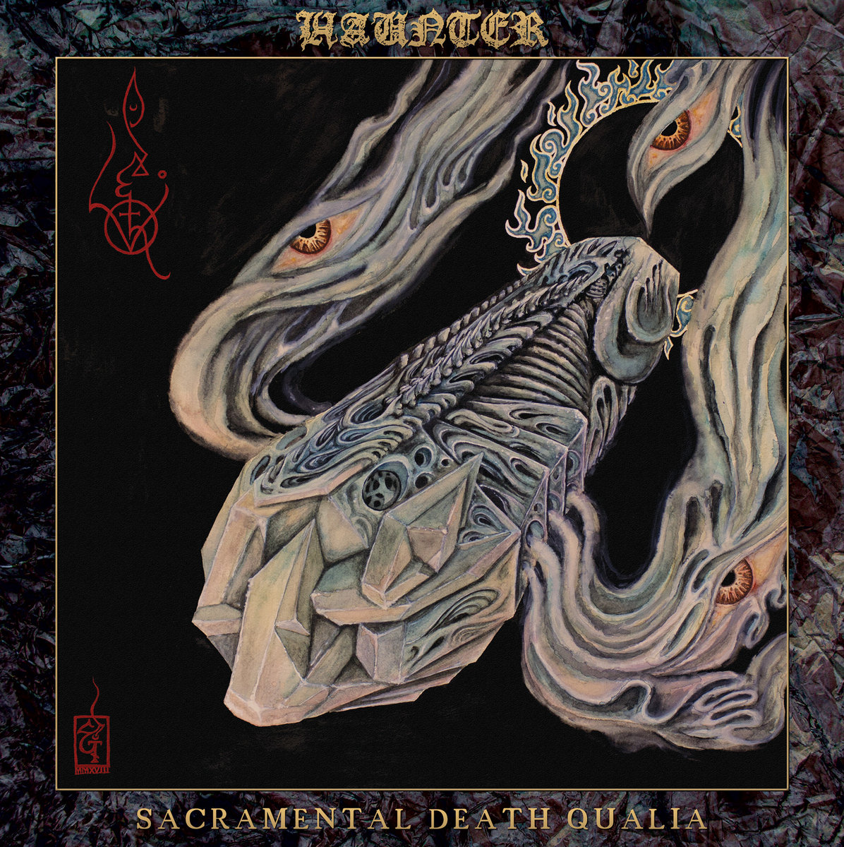 HaunterBlackened Death (?) ML: <1000My Fav Album: Sacramental Death QualiaGorgeous cover drew me in. Chunky, strange, murky blackened death made me stay. Thrinodia is more pure black metal compared to Qualia's progressive weirdness. Only 5 tracks but there's a LOT going on.
