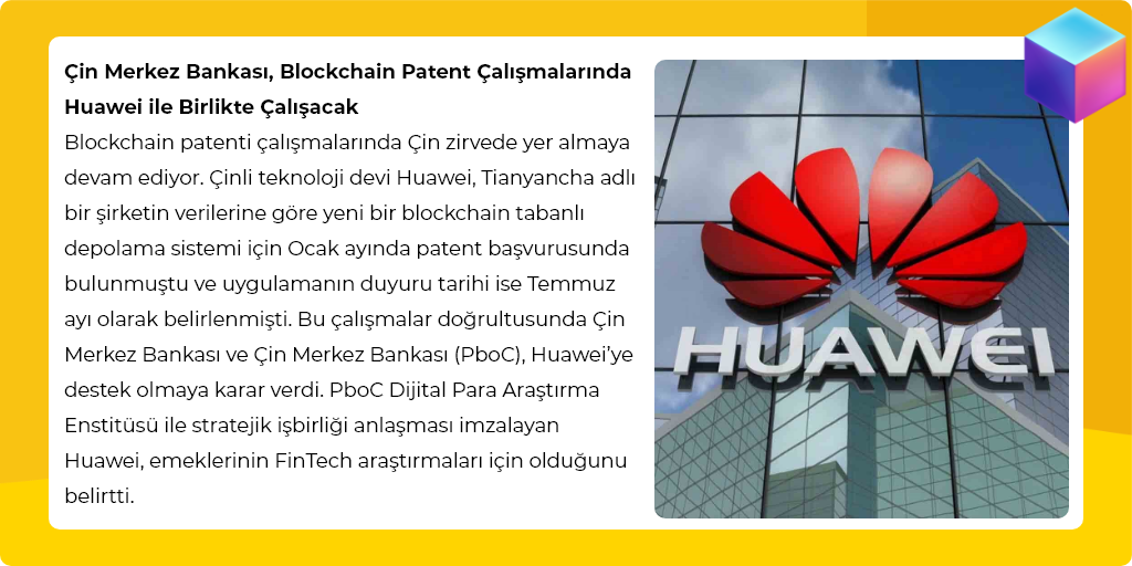 Çin Merkez Bankası, Blockchain Patent Çalışmalarında Huawei ile Birlikte Çalışacak 🇨🇳 

🔗Daha fazlası için mail bültenimize genesisnews.co adresinden abone olabilir, dünya genelindeki blockchain gelişmelerini takip edebilirsiniz 🔔