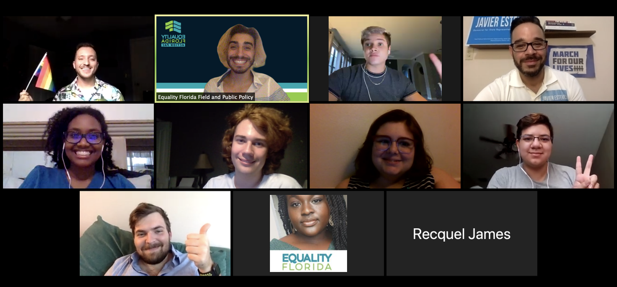 eqfl_actionPAC's tweet photo. @eqfl_actionPAC held our Virtual Day of Action for @Javier4Florida! As an out and proud LGBTQ candidate, Javi brings an experience and authenticity we need more of in Tallahassee. A huge thank you to volunteers who stepped up to join our work to move FL forward. https://t.co/yX739yHWxB