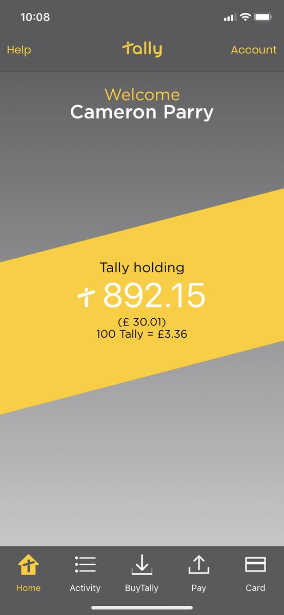 CameronJParry's tweet photo. Tally hit 5p! 1 tally = 1 milligram of physical gold vaulted on customers’ behalf and used as Tally in their personal bank account, just like the money in any other bank account. Tally banking app first released in the UK on 10 June 2019 when t100,000 = £3,360. Today = £5,000. https://t.co/4kPyOwNddK