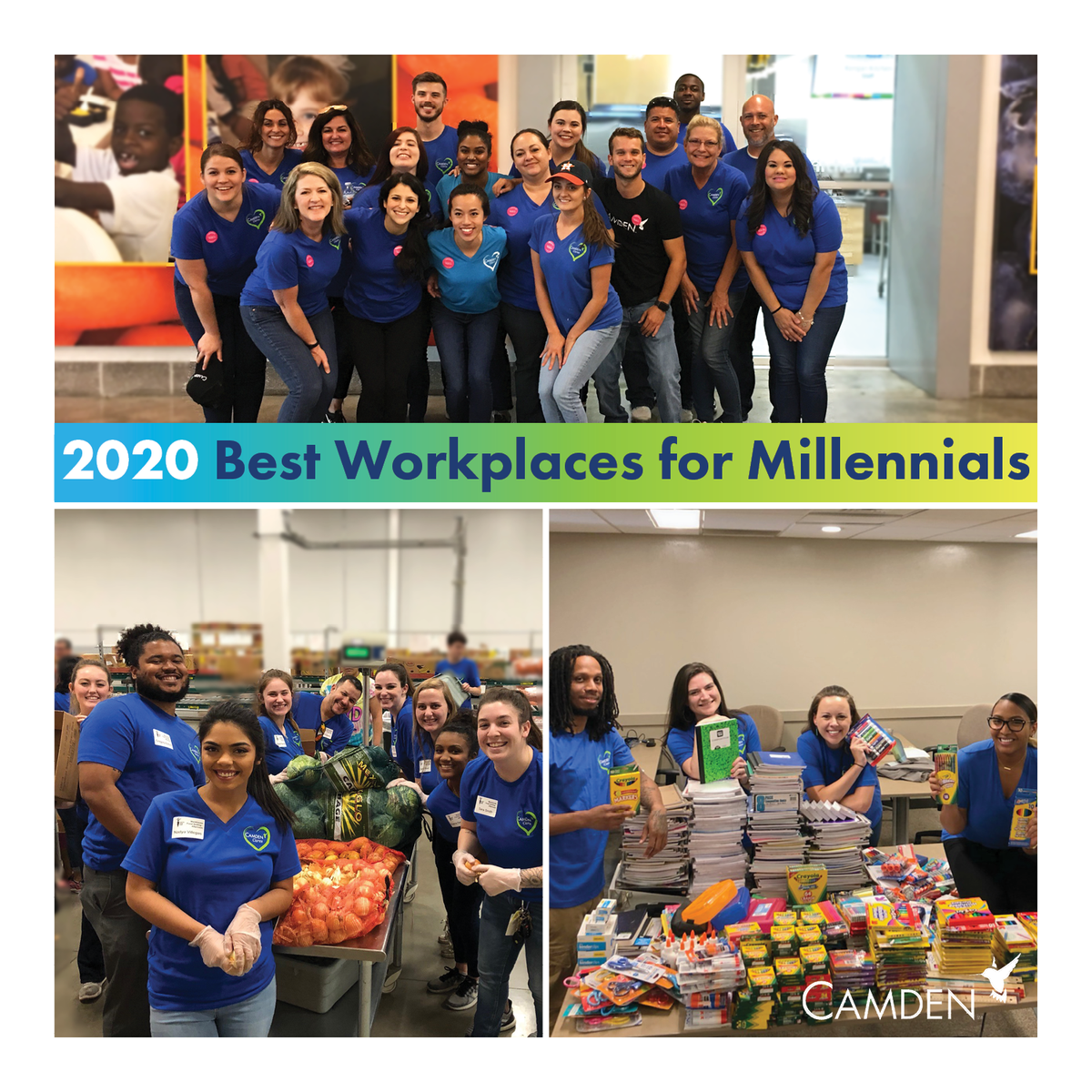 CamdenLiving's tweet photo. Pop the champagne 🍾 and cue the confetti 🎉, Camden is proud to be named @GPTW_US @FortuneMagazine Best Workplaces for Millennials™ 2020! View the list here: https://t.co/d20YAm4GvD #BestWorkplaces #LoveWhereYouWork https://t.co/E2nurrJFtx