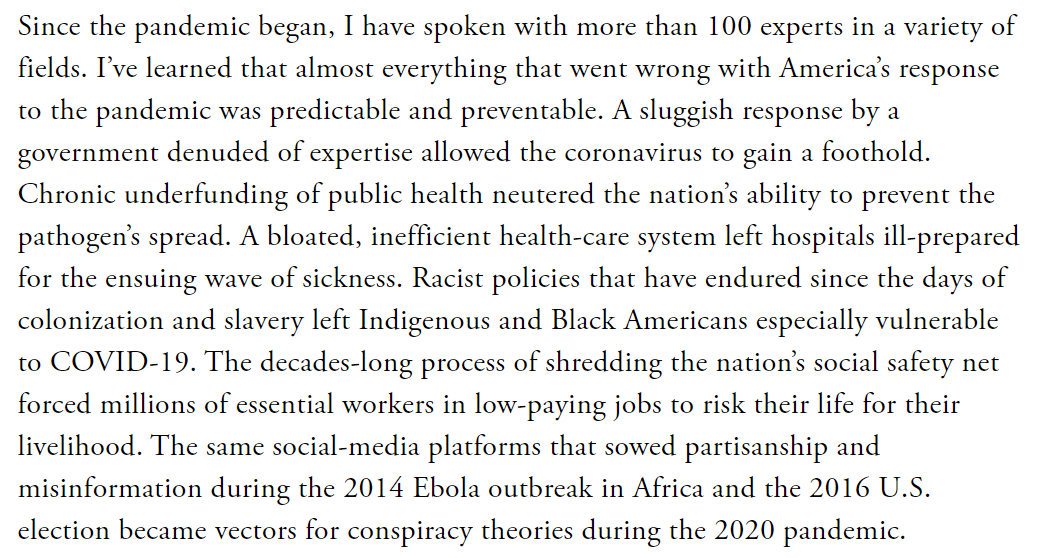 This paragraph at the top hints at some of those weaknesses--all discussed, all left to fester. 2/ https://www.theatlantic.com/magazine/archive/2020/09/coronavirus-american-failure/614191/