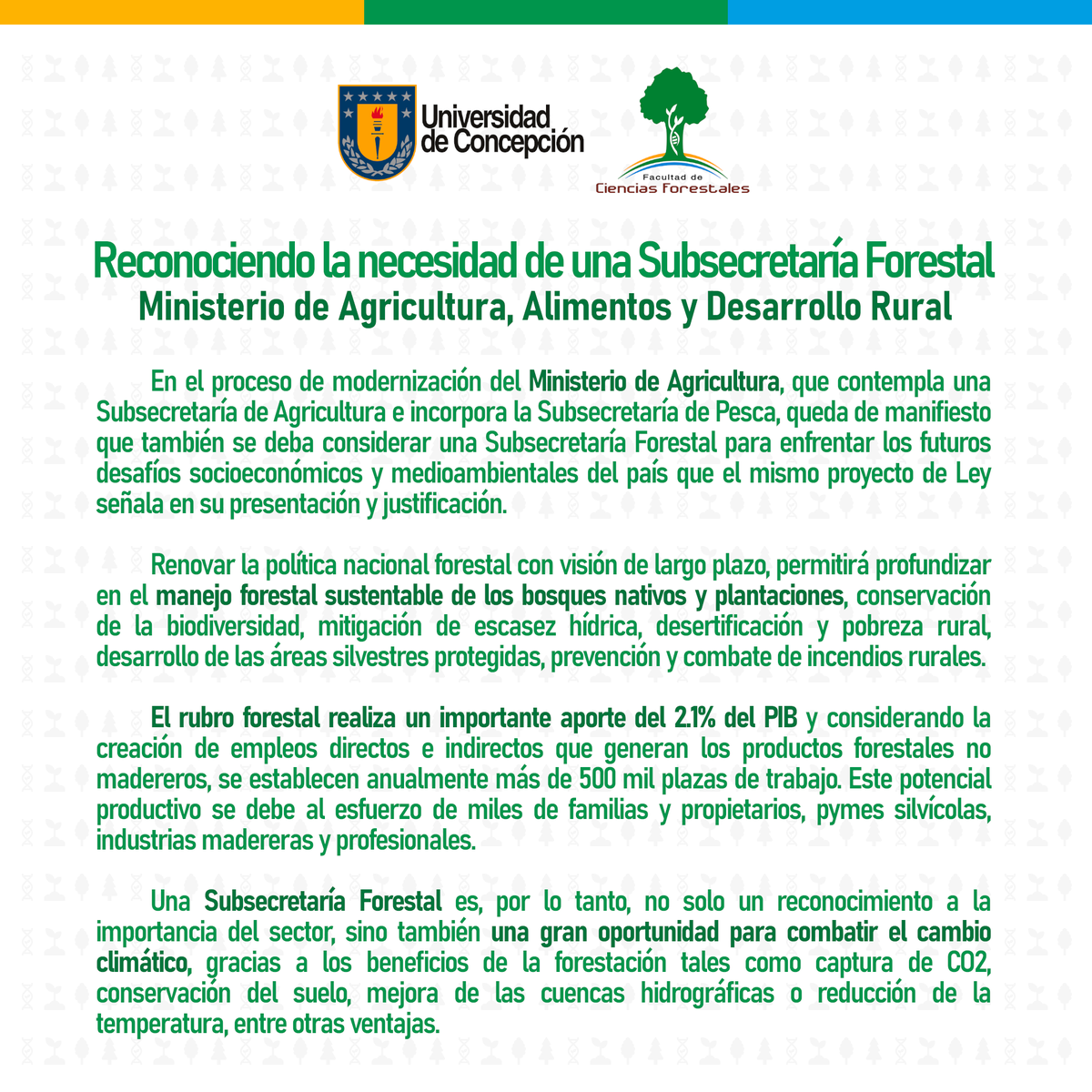🌳 [Declaración] Reconociendo la necesidad de una #SubsecretaríaForestal, en el proceso de modernización del Ministerio de Agricultura, Alimentos y Desarrollo Rural <a href="/MinagriCL/">Ministerio de Agricultura de Chile 🇨🇱</a>.