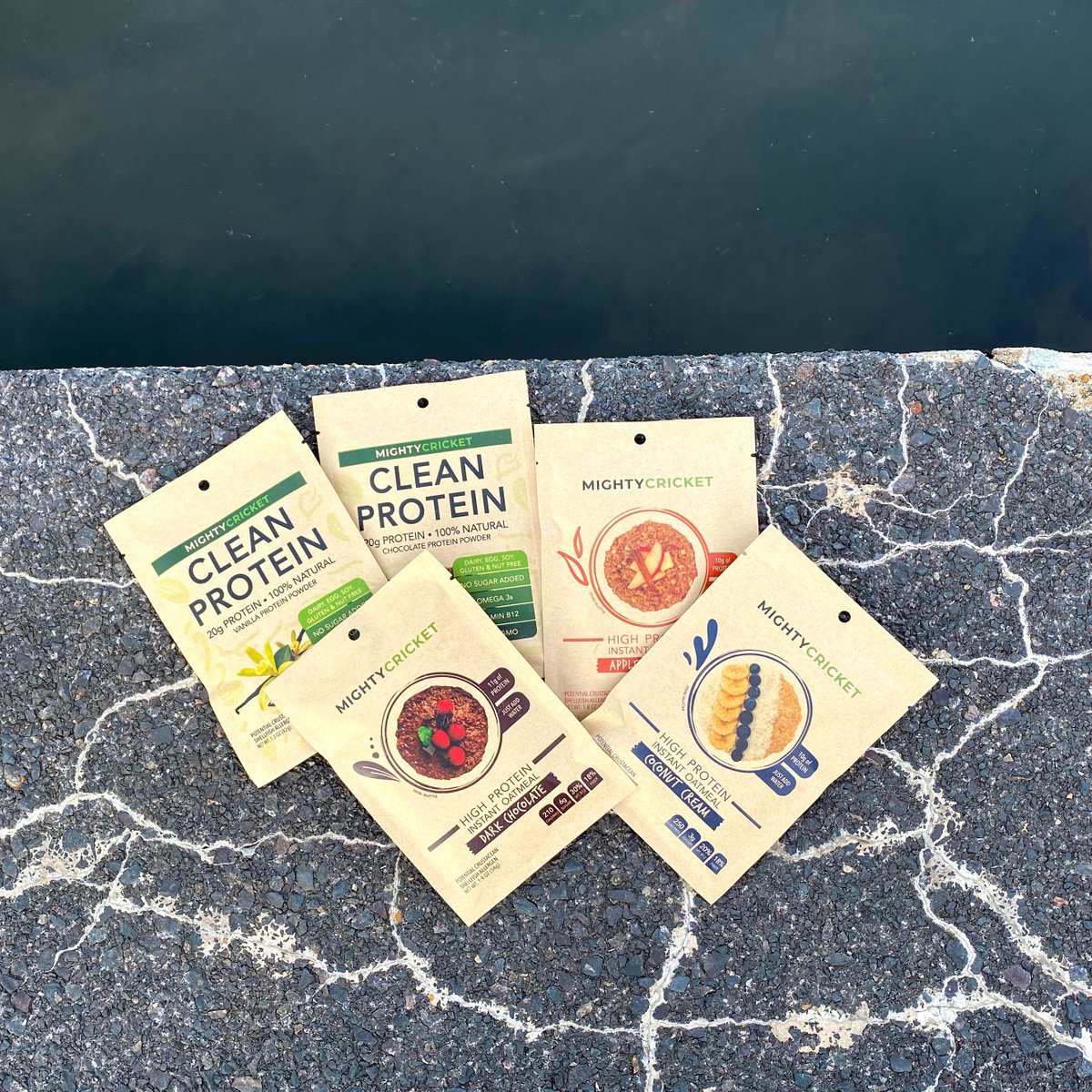 MightyCricketCo's tweet photo. Try them all! Our 5 pouch sampler pack of clean protein products includes 3 oatmeals (Apple Cinnamon, Coconut Cream, Dark Chocolate) and 2 protein powders (Chocolate, Vanilla). Get it here: https://t.co/CO9vpYGE9z

#health #eatclean #fitfood #healthyeating https://t.co/RL1DedICPG