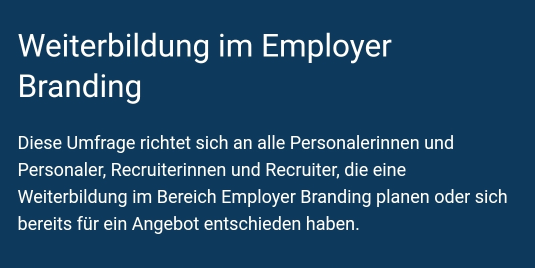 Schon mal über eine Weiterbildung im Bereich #EmployerBranding nachgedacht? Ich freue mich über jede und jeden, die 5-10 Minuten Zeit und Lust hat, mir die folgende kurze Umfrage zum Thema zu beantworten: tinyurl.com/y4l24zgf

Danke! 🙏

#sharingiscaring