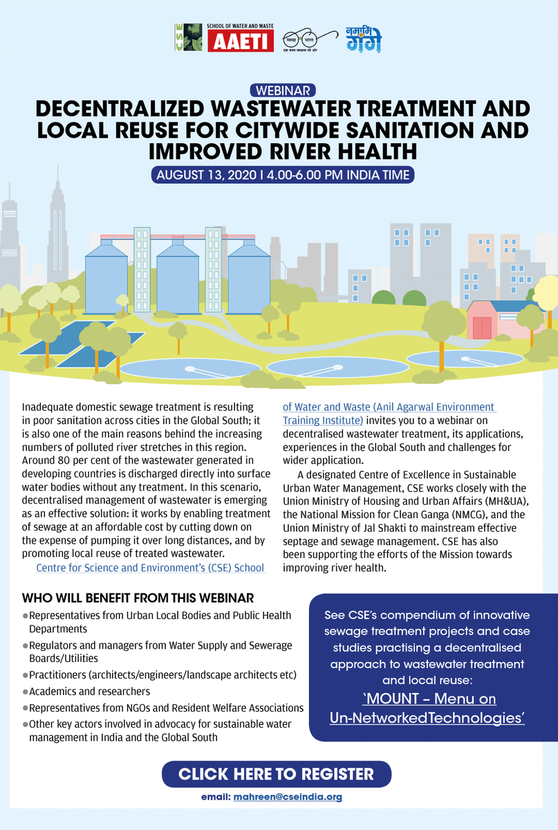 school_waterCSE's tweet photo. @school_waterCSE @CSEINDIA invites you to an interesting webinar on #decentralized wastewater management, its applications, experiences & challenges in the #GlobalSouth
#FreeWebinar #RegisterNow and learn from eminent speakers
https://t.co/UyCoidMYip
@skrohillacse @indiawater https://t.co/U9wSHoEoRl