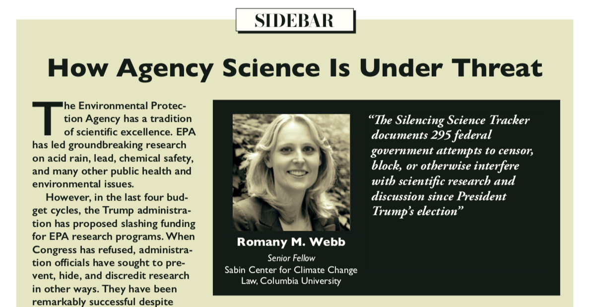 SabinCenter's tweet photo. READ NOW: @ColumbiaClimate senior fellow Romany Webb explores how the Trump admin. is threatening agency science in the latest edition of @ELIORG's #EnvironmentalForum https://t.co/1C4IoTXscW https://t.co/46Q3fPSf69
