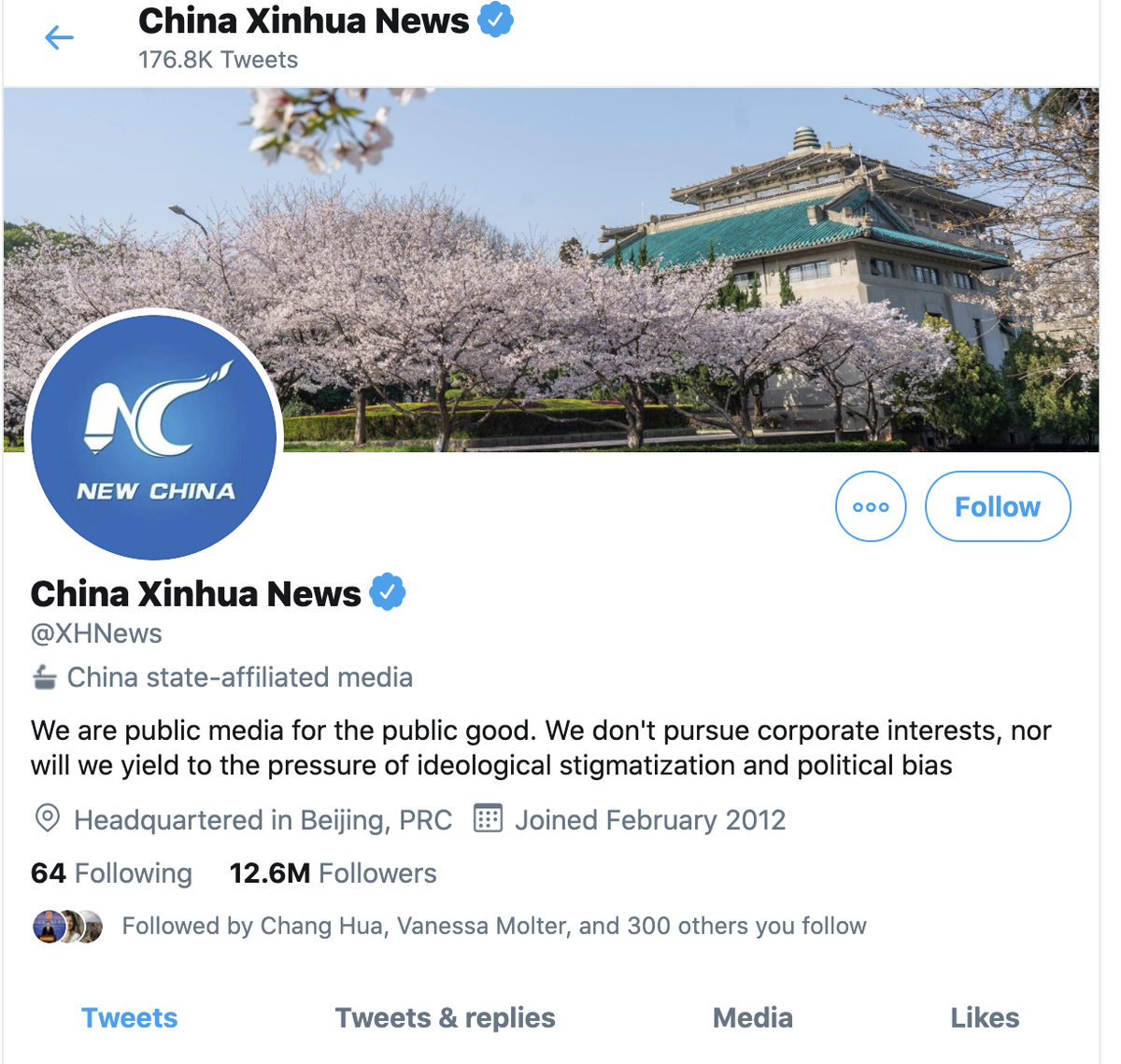 BREAKING: Starting today, Twitter is labelling accounts "belonging to state-affiliated media entities, their editors-in-chief, and/or their senior staff".Just checked the accounts of China's Xinhua and People's Daily, and also Russia's RT and Sputnik; and the labels are there