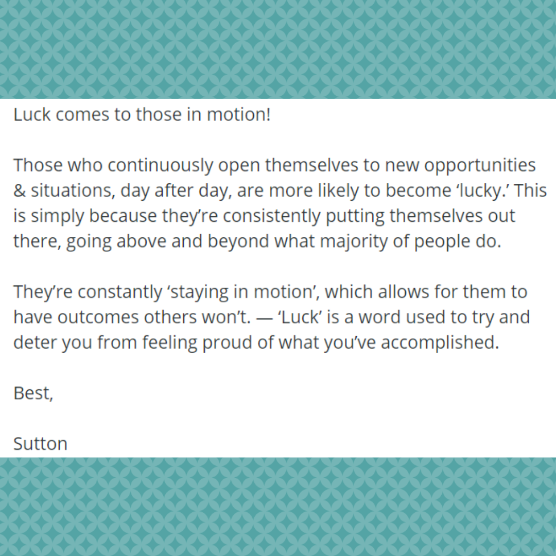 youravgsutton's tweet photo. Luck comes to those in motion...🍀

Best,

Sutton

#everysecondaccounts 
#accountant #accounting https://t.co/6fVg8p6Lrp