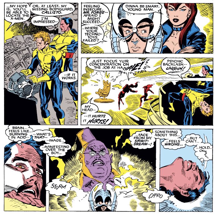 Uncanny 257 & 259Storm is on the run from SK/Reisz who is now also controlling Dr. Lian Shen. Legion uses Cerebro and injures everyone in the room when he makes contact with SK, pictured as Farouk.