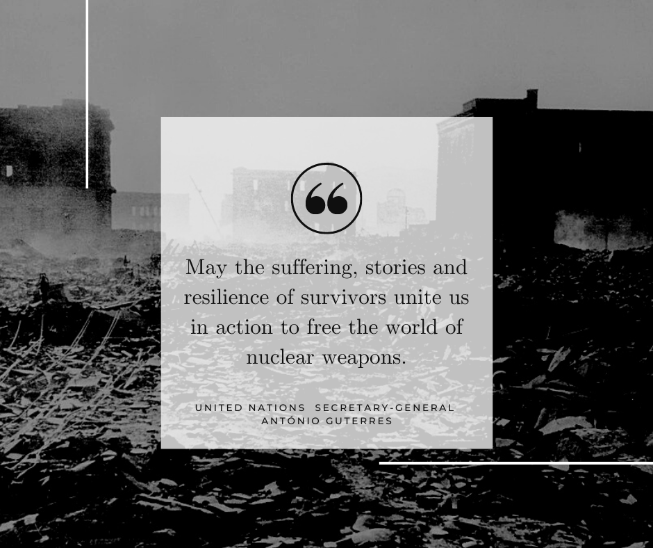 UNGeneva's tweet photo. “𝑺𝒆𝒗𝒆𝒏𝒕𝒚-𝒇𝒊𝒗𝒆 𝒚𝒆𝒂𝒓𝒔 𝒂𝒈𝒐, 𝒂 𝒔𝒊𝒏𝒈𝒍𝒆 𝒏𝒖𝒄𝒍𝒆𝒂𝒓 𝒘𝒆𝒂𝒑𝒐𝒏 𝒗𝒊𝒔𝒊𝒕𝒆𝒅 𝒖𝒏𝒔𝒑𝒆𝒂𝒌𝒂𝒃𝒍𝒆 𝒅𝒆𝒂𝒕𝒉 𝒂𝒏𝒅 𝒅𝒆𝒔𝒕𝒓𝒖𝒄𝒕𝒊𝒐𝒏 𝒖𝒑𝒐𝒏 𝒕𝒉𝒊𝒔 𝒄𝒊𝒕𝒚” @antonioguterres

The @UN will continue to work for a world free of nuclear weapons. https://t.co/eZwR7hT6Ps