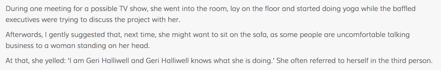Happy birthday Geri Halliwell. These anecdotes from her ex-manager will live with me for eternity. 