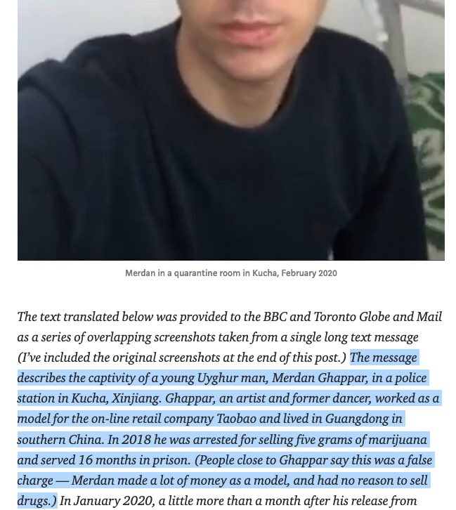 Only part of BBC story can be confirmed is that Merdan appeared in Guangdong court on Jan 2019 for drug charges in 2018.  @RodericDay pointed out that  @JimMillward removed the claim it’s false charge for some reason.  https://twitter.com/rodericday/status/1291363919752310784?s=21