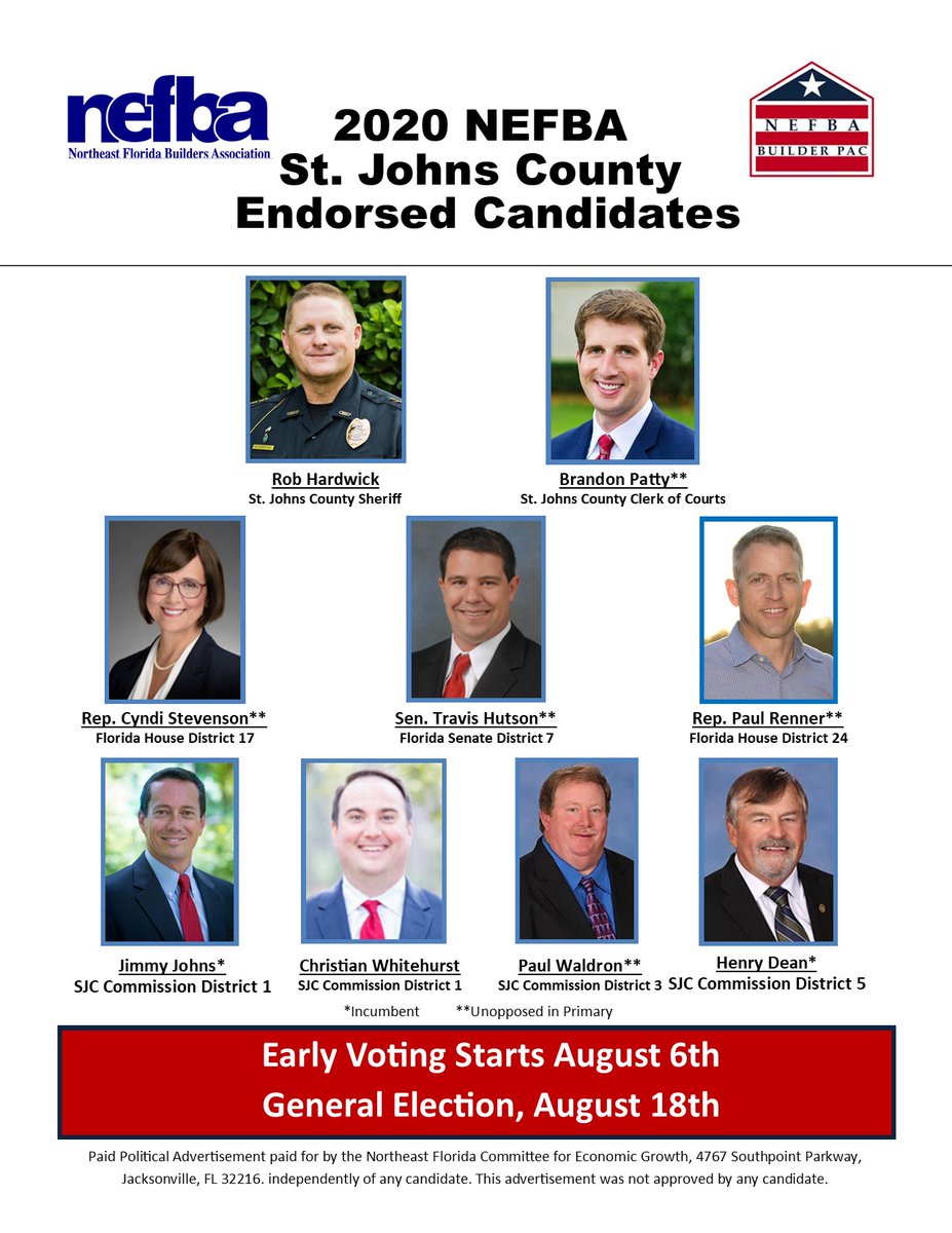 Early Voting begins today in Clay and St. Johns County! When going to the polls, please consider our endorsed candidates. Visit your County's Supervisor of Elections website for more information about locations, times, and COVID-19 safety procedures.