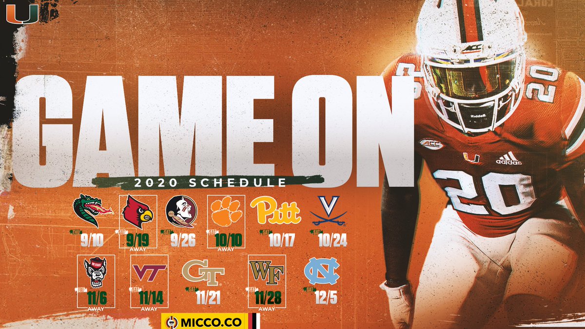CanesFootball's tweet photo. Dates are set and we're closer to playing football. 

More from @ChristyChirinos on every single matchup: https://t.co/RilLof7PlN https://t.co/8OoH3aTlzy