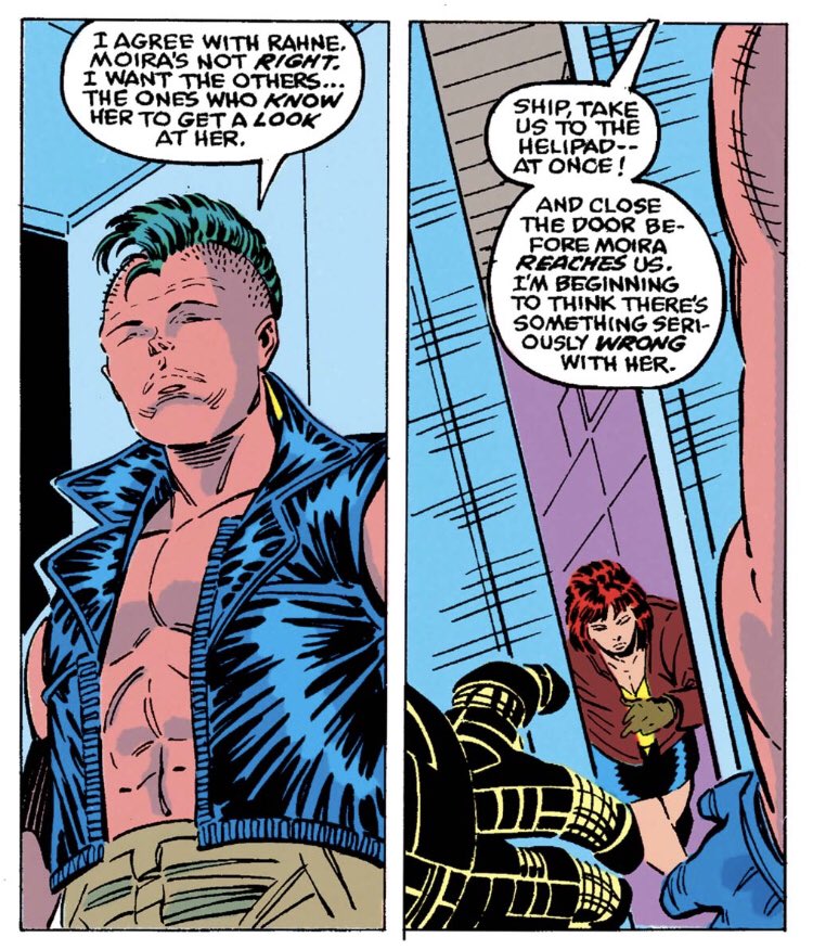 New Mutants 88 & 89Rahne, Rictor & Cable suspect Moira isn’t acting like herself