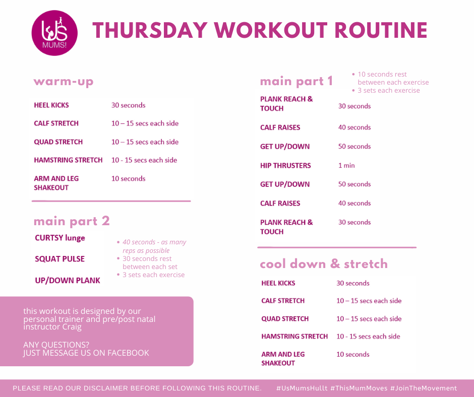 Thursday workout time again! Here we go....💪😀! #UsMumsHull #HealthyHull #GetHullActive #HealthyHolidaysHull #ThisMumMoves #Hull