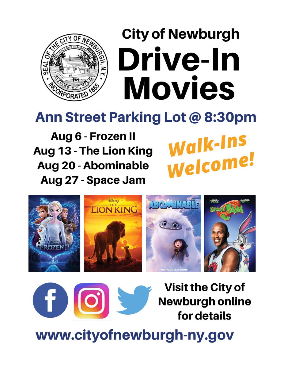 Frozen II tonight--plus food trucks! Walk-ins are welcome and are encouraged to bring chairs or blankets. Staff will be present to direct attendees to their spaces. Please read through our outline of the events to ensure everyone has a great experience.

cityofnewburgh-ny.gov/home/news/summ…