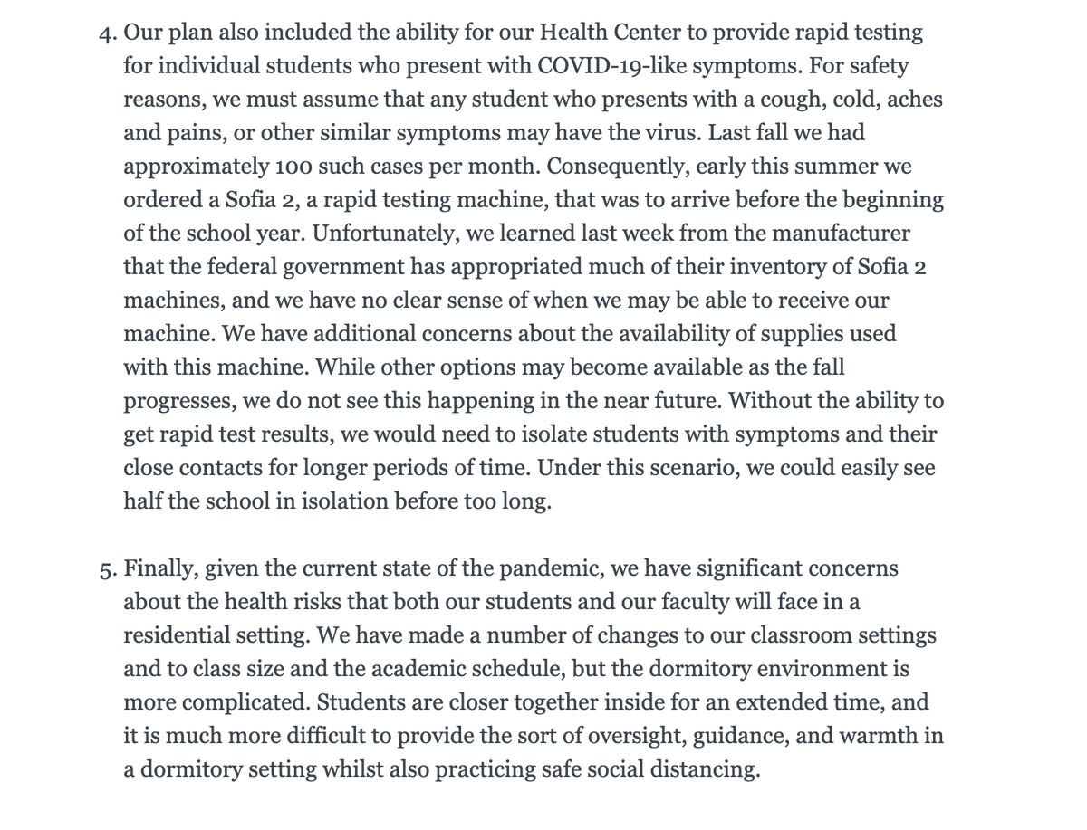 thehowie's tweet photo. Elite New England boarding school (@loomischaffee) has decided to NOT board for the fall, due to failures in testing adequacy, federal response &amp; national containment.

This should cause every university to, at very least, consider these same factors. 

https://t.co/v1hEQBbUKK https://t.co/Bz4X42VtlC