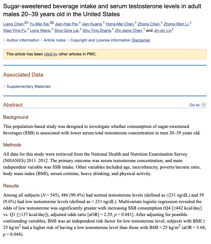 FIRST...REMOVE T KILLERSVia negativa: gain by removingKILLER #1 SUGARExcess sugar consumption destroys your testosterone levels. This study found that the group of males with excess sugar-sweetened beverage consumption was 2x likely to have low T