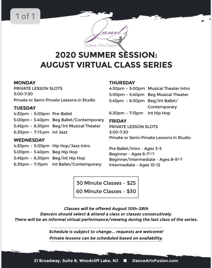 DanceArtsFusion's tweet photo. AUGUST IS HERE!!! Enroll for virtual classes or private lessons in studio today! #JanelsDAF #JDAF #Dance! #Summer2020 https://t.co/PvJAtdmvjC