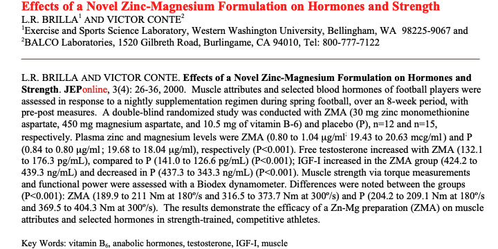 #2: ZINC & MAGNESIUM30mg of zinc improved testosterone levels in this study. Mg also plays a very important role as it's involved in the synthesis of all proteins The highest levels of testsosterone are often found in those exercising and taking magnesium