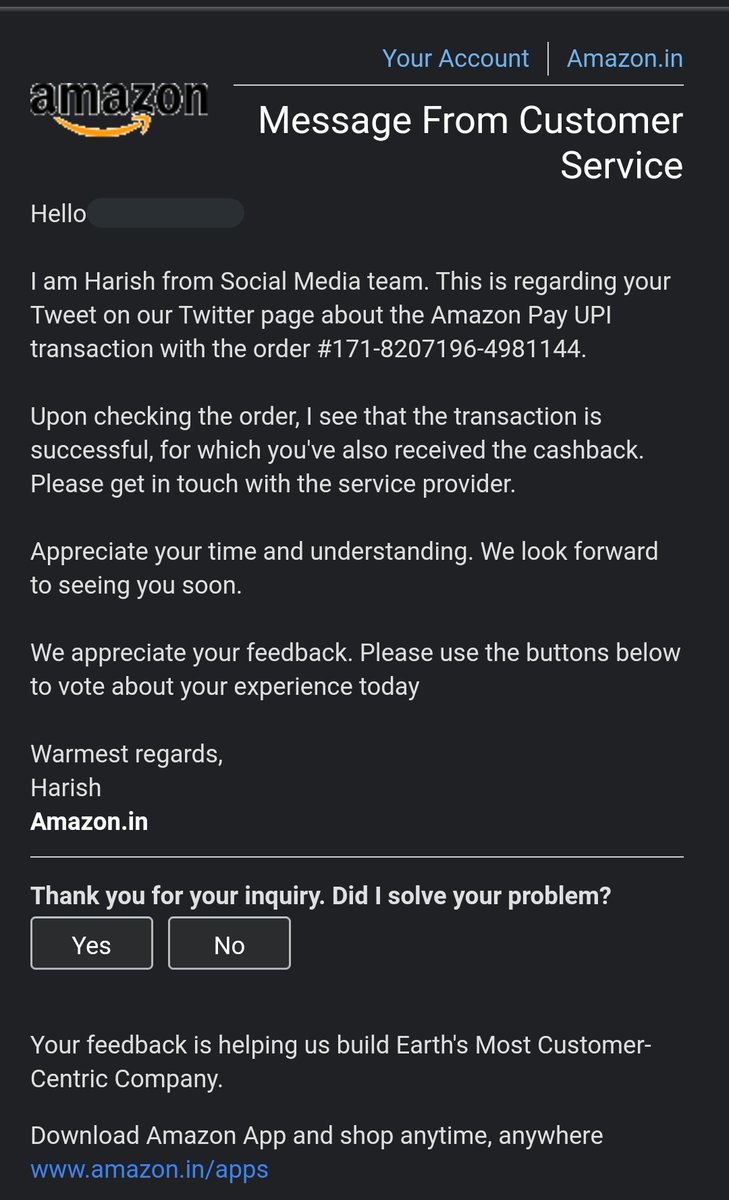 isteve22's tweet photo. @AmazonHelp If your team can't help.. just let me know I will repay my service provider... They have acknowledged that they have not received the payment... what next.. should just forget the amount paid just say yes I will... It's not a matter of money.. here it's brand value.. https://t.co/3HKwlKTGOu