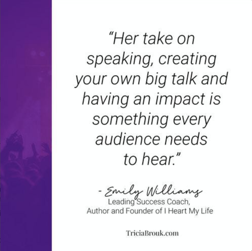 Thank you for these kind words, Emily! I loved being at I Heart My Life by Emily Williams. 
#thebigtalk #speakingtips #keynote #publicspeaking
