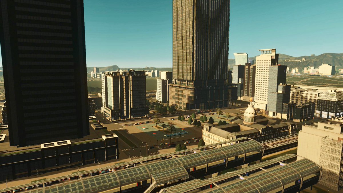 圧迫庁舎 中央駅の駅前広場 Dlcで追加された日本風のビル やっぱり馬鹿でかいなぁと思う今日この頃です シティーズスカイライン Ps4share